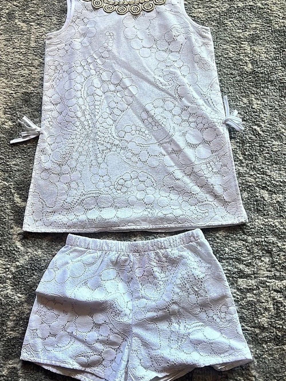 Girls White Lace Top & Shorts Set